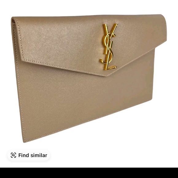 Yves Saint Laurent Beige Clutch with Gold Logo - Picture 2 of 4